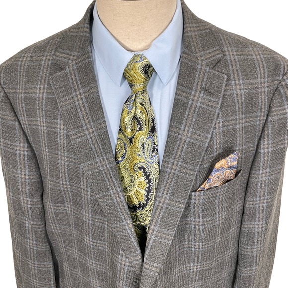 Joseph Abboud Jacket Mens 50R Gray Windowpane Plaid Reda Wool Tailored Fit Coat
